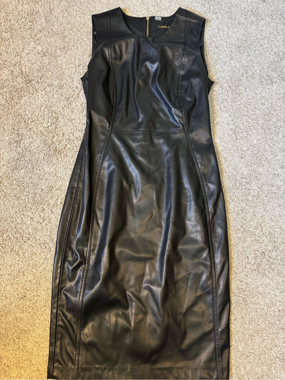Calvin Klein Black Faux-Leather Sleeveless Midi Dress